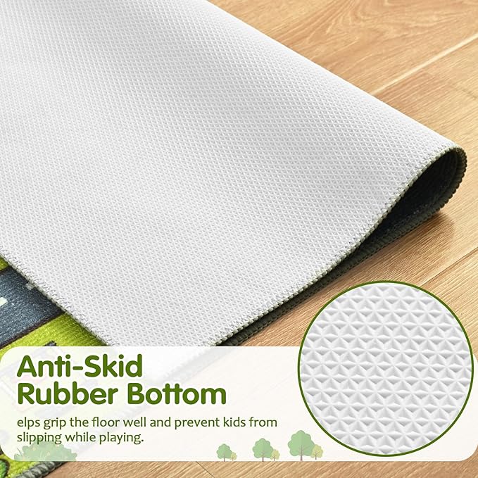 Merelax 7x10 Kids Car Area Rug, Grey Green Area Road Rugs for Living Room Playroom Classroom Bedroom, Non Slip Kids Play mat, Washable Rug, Educational City Traffic Map Fun Car Carpet for Ages 3-12