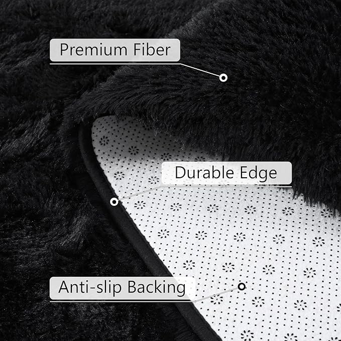 BENRON Soft Runner Rugs for Bedroom 2x8, Washable Long Runners for Hallway Entryway Kitchen Dorm, Fluffy Throw Rug for Kids Girls Room Decor Photo Prop, Black