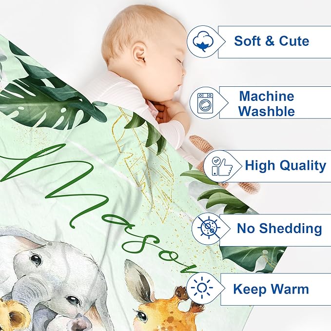 J&SBGFT Custom Baby Blanket with Name, Personalized Receiving Blanket for Toddlers, 30"x40", Color13
