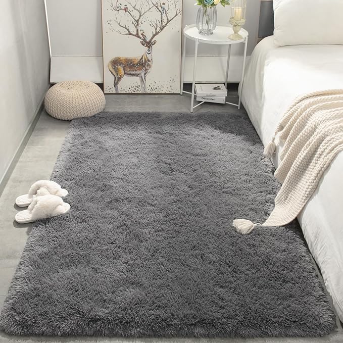 Merelax Soft Area Rugs for Livingroom Bedroom, Shaggy Plush Fuzzy Fluffy Carpet Furry Fur Rug, Modern Indoor Comfy Nursery Kids Dorm Home Decor Floor Mat, 4 x 6 ft, Charcoal