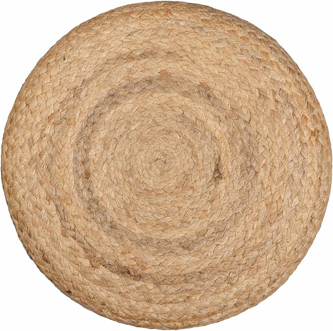 REDEARTH · Cylindrical Pouf Foot Stool Ottoman - Jute Braided Pouffe Poof Accent Sitting Footrest for The Living Room, Bedroom, Nursery, Patio, Lounge & Other Rooms (14.5”X14.5”X16”; Natural Olive)