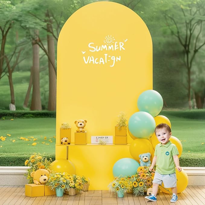 6.6FT Wedding Arch Cover Yellow Gold Spandex Fitted Wedding Arch Stand Covers Round Top Chiara Backdrop Cover for Birthday Party Ceremony Banquet Decoration