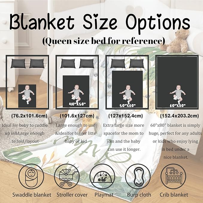 J&SBGFT Personalized Baby Boys Name Blanket Customized Baby Receiving Blanket Stroller Crib Decor Throw Custom Threaded, 30"x40" Color11