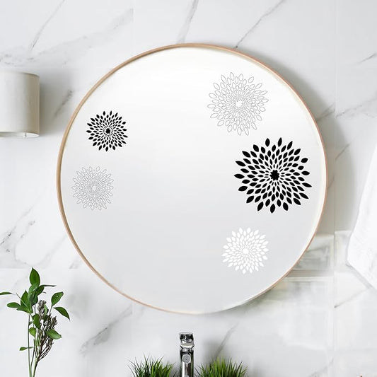 Black White Floral Mirror Wall Decals - Set of 7 Vinyl Flower Stickers Peel and Stick for Kids Teens Bedroom Living Room Office Bathroom Wall Decor