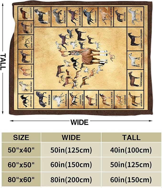 Horse Blanket Throws Horse Gifts Horses Throw Blanket for Girls Boys Kids Adults Soft Warm Cozy Fleece Blanket for Couch Sofa Bed 80"x60"