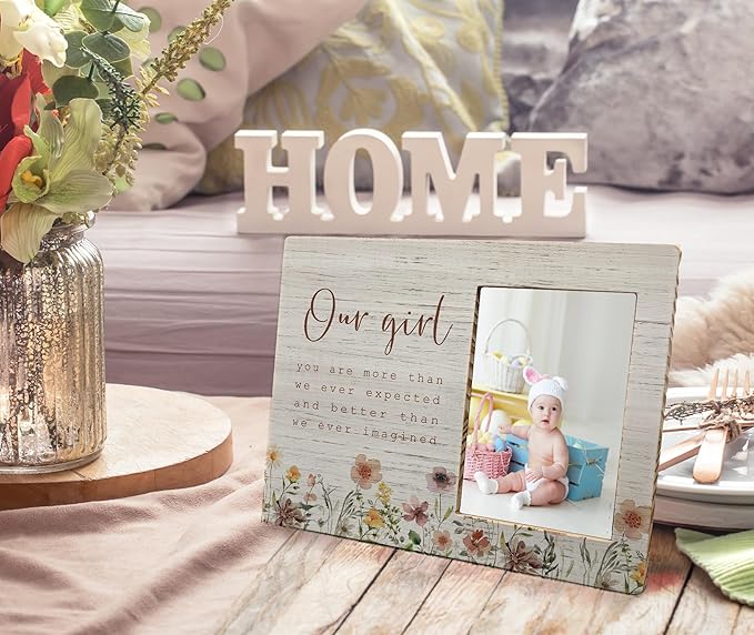 Our Girl Picture Frames, New Born Baby Picture Frame, Photo Frame for Daughter & Friend, Gifts for Daughter - 'You Are More Than We Ever Expected' Wood Frame for 4x6 Photos