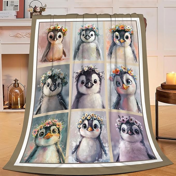 Penguin Blanket Cute Animal Throw Blanket Flannel Stuff Merch Cozy Decor Fleece Plush Fuzzy Warm Soft Lightweight Bedding Gifts for Penguin Lover Women Men Girls Boy Couch 60"X50"