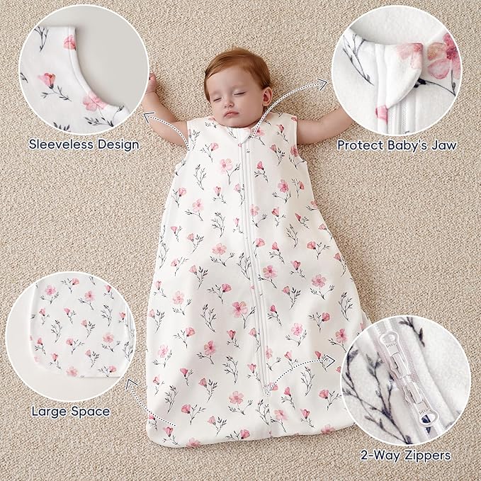 PHF 3 Pack Warm Micro-Fleece Baby Sleep Sack 18-24 Months, Soft Baby Wearable Blanket, 2-Way Zipper Sleeping Bags, Comfy Toddler Sleeping Sack for Girls, X-Large Size, Floral