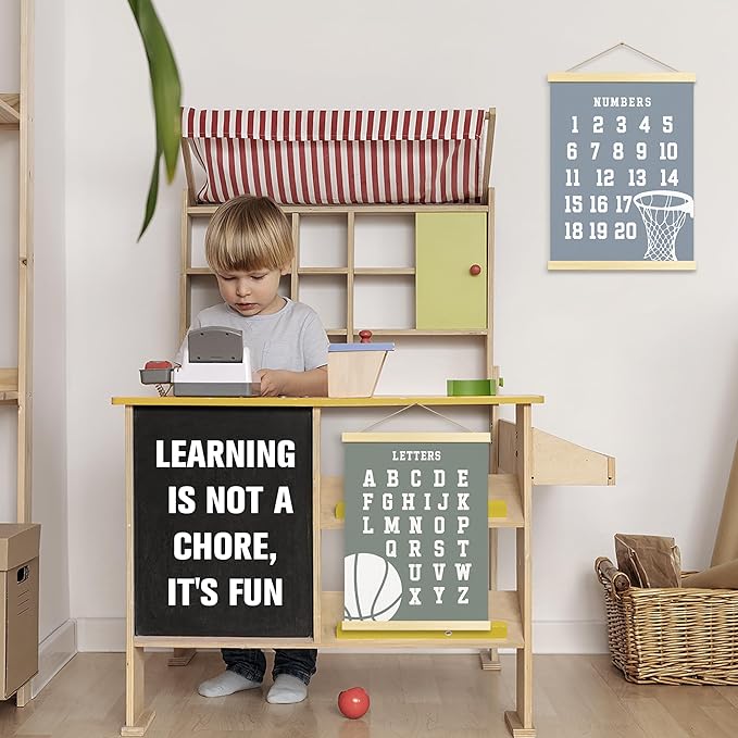 Buildinest Numbers Abc Wall Chart for Toddler Learning Posters, Nursery Wall Decor Playroom Wall Decor and Alphabet Banner,Preschool &Homeschool Wooden Alphabet Poster For Toddlers-B04