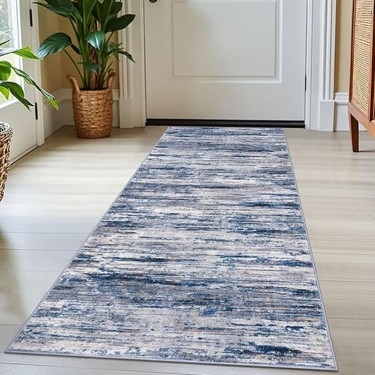 2x5 Modern Abstract Runner Rug for Hallways, Navy Blue Gray Neutral Multi Super Soft Hallway Decor Kitchen Rugs with Non-Slip, Non-Shedding Washable Rug for Hallways Entryway Bedroom Indoor