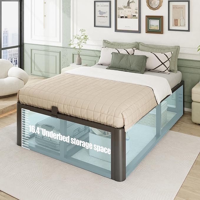 Metal Heavy Duty 18 inch Full Bed Frame with Rounded Corner and Headboard Hole Mattress Retainers 3500 LBS No Box Spring Needed Platform Noise Free Easy Assembly