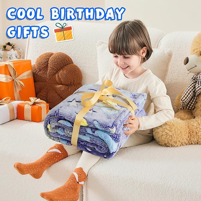 inhand 2 3 4 5 6 7 8 9 10 11 12 13 Year Old Boy Birthday Gifts, Glow in The Dark Space Planet Galaxy Soft Blanket for Boys Cute Kids Throw Blanket Funny Stars Blanket Boys Room Decor (50"x60"Space)