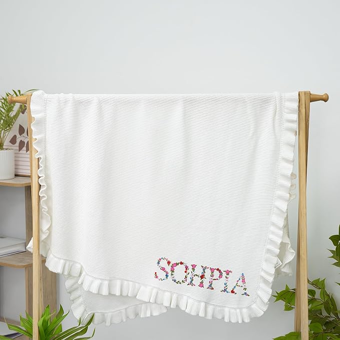 Luxury Personalized Baby Blanket, Soft Breathable Cotton Knit, Custom Embroidered Name Blanket, Newborn Baby Gift, Baby Shower Present, Gifts for New Mom, Baby Girl & Boy Style 4