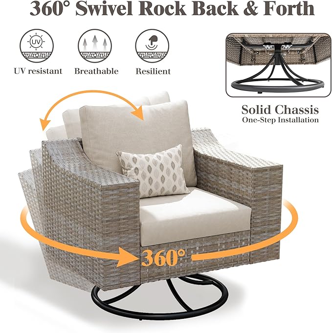 9-Piece Wicker Patio Furniture Set with Swivel Rocking Chairs, Curved Sectional Sofa with Storage Table, All-Weather Outdoor Conversation Set with 6" Armrests, for Backyard/Garden/Deck