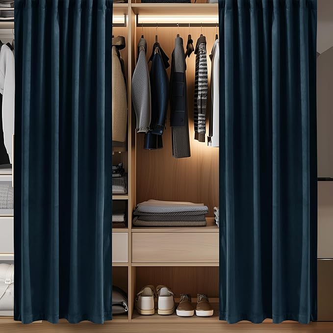 StangH Navy Blue Doorway Curtain 80 inches Long Super Soft Velvet Thermal Insulated Room Divider Blackout Privacy Protect Drapes for Bedroom Sliding Door Closet, W42 x L80, 1 Panel