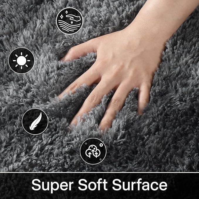 Meralax Area Rugs for Living Room Bedroom, Black 4x6 Feet Soft Fluffy Shaggy Bedside Rug, Machine Washable Indoor Floor Carpet for Kids Girls and Boys, Dorms, Nursery Rooms, Home Decor Aesthetic
