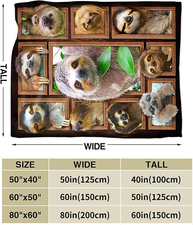 Sloth Throws - Soft Warm Cozy Fleece Blanket for Women, Men, Kids & Adults - 80"x60"