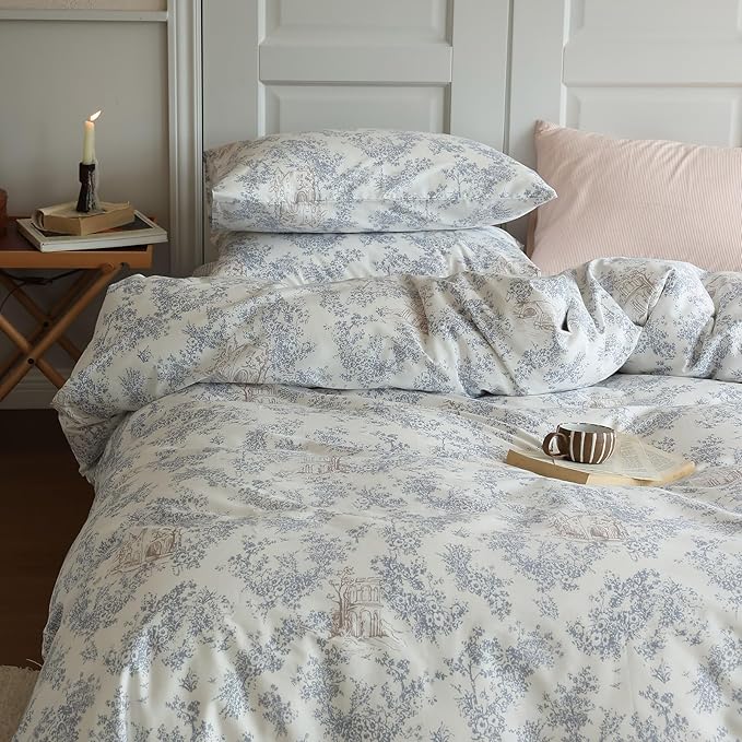 LifeTB Girls Boho Floral Duvet Cover Twin XL 100% Cotton Chic Vintag Floral Bedding Duvet Cover Aesthetic Comforter Cover Botanical Flower Bedding Set Cabin Cottagecore Duvet Cover Twin XL Size