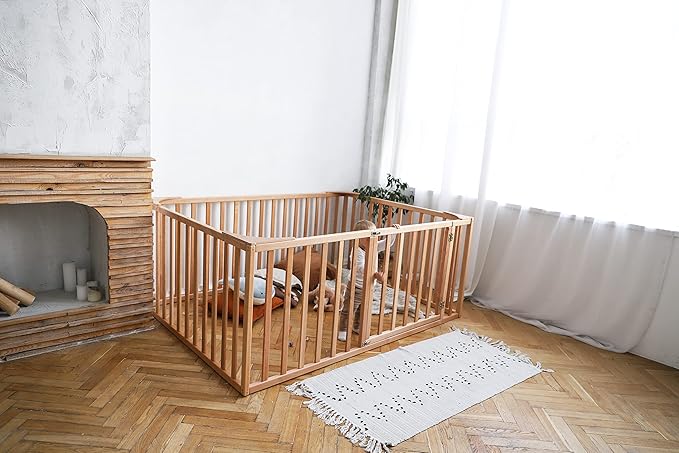 BUSY WOOD Montessori Bed for Toddlers with Railings 31,4 in - Floor Bed Frame for Kids - Platform Bedframe Small, Twin, Full, Queen, King Size (Model 20)