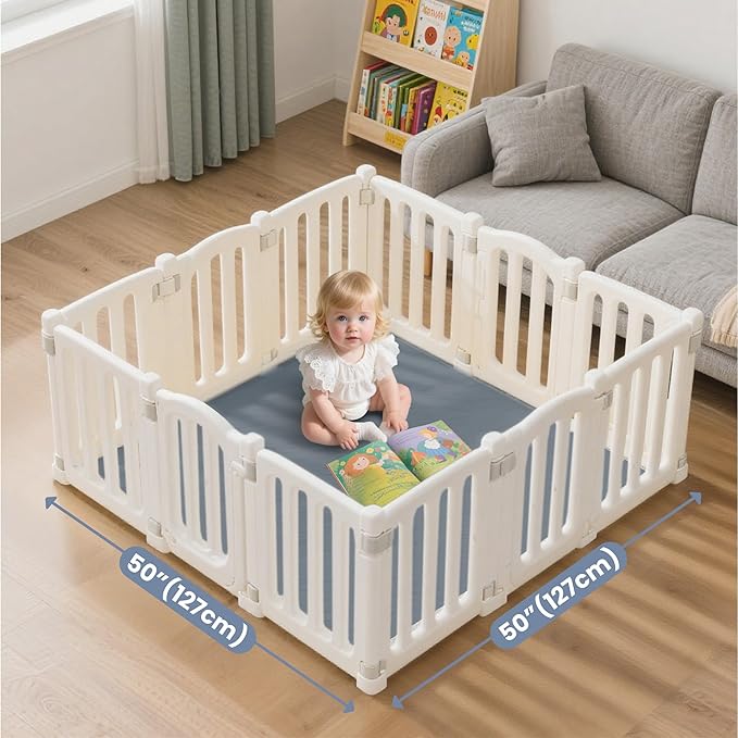 ACOMOPACK 1.3" Thick Baby Play Mat for Floor 50x50"-Memory Foam Water-Repellent Playpen Mat for Tummy Time,Non-Slip Soft Velvet Nursery Rug for Kids,Toddlers,Infants Crawling（Grey）