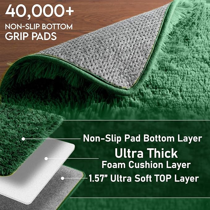 Ophanie Upgrade 4x6 Dark Green Rugs for Bedroom, Fluffy Soft Area Rug, Shaggy Non-Slip Indoor Floor Carpet for Living Room, Kids Baby Boys Teen Dorm Home Decor Aesthetic, Nursery