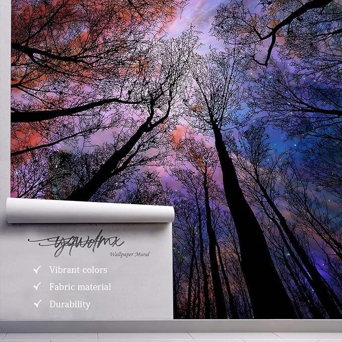 -Colorful Forest Beautiful Starry Tree Branches Wallpaper Bedroom XT14 L 180" x 115"