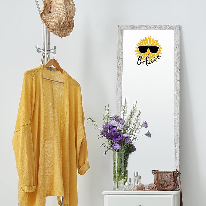 Cheerful Sunflower Wall Decals - Set of 4 Yellow Vinyl Sunflower Stickers for Bathroom Mirror Bedroom Kitchen Dorm Apartment Peel and Stick Home Decor