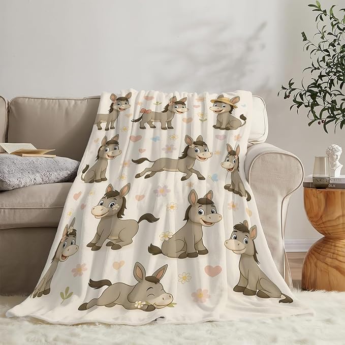 Cute Donkey Throw Blanket Funny Animal Donkey Blanket Soft Cozy Fleece Fuzzy Plush Warm Stuff Bedding Nursery Toddler Baby Blankets Gifts for Boys Girls Kids Adult Men Women 60"X80"