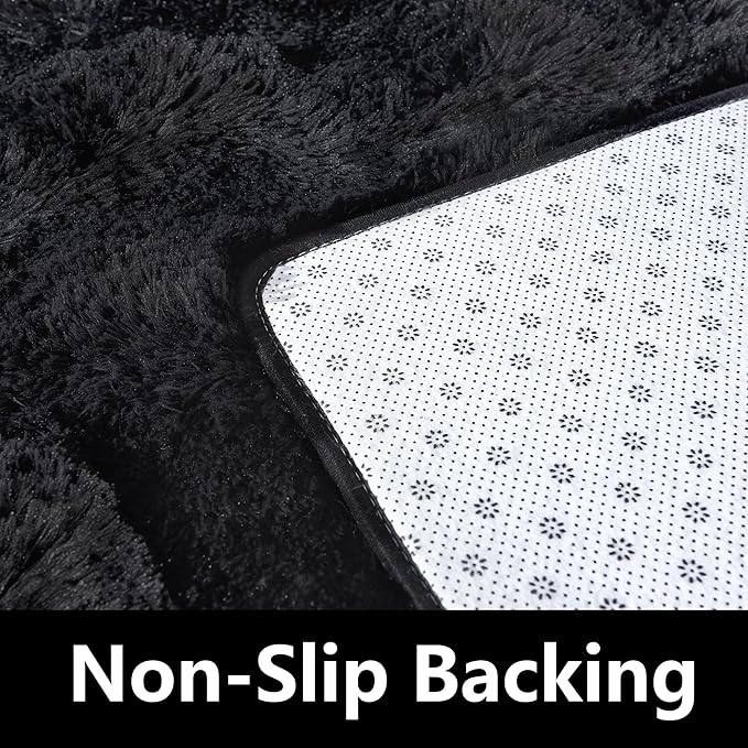 Fluffy Rug Washable 2x3 Feet, Pure Black Desk Chair Rug Non-Slip, Super Soft Kids Rug for Boys Nursery Dorm Decor