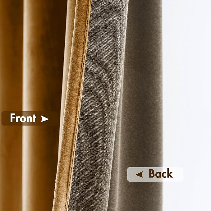 MIULEE Golden Brown Velvet Curtains Thermal Insulated Blackout Curtain Drapes for Bedroom Living Room Darkening 96 Inches Long Curtains Panels Rod Pocket Set of 2