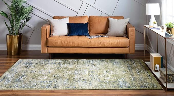 Rugs.com Charleston Collection Rug – 4' x 6' Green Low-Pile Rug Perfect for Living Rooms, Large Dining Rooms, Open Floorplans