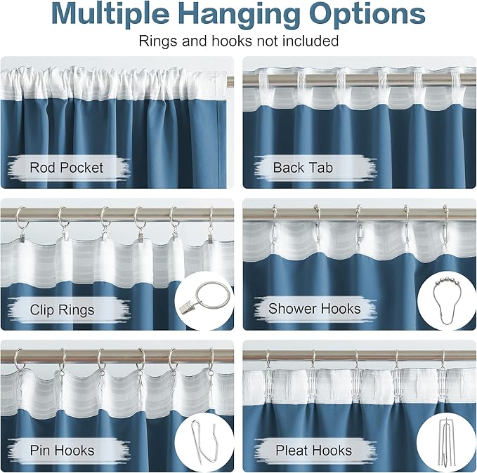 DUALIFE Thermal Insulated Blackout Curtains - Back Tab Rod Pocket Bedroom Draperies Window Treatment Panels Room Darkening Blackout Drapes for Living Room, 52 x 102 Inch, Midnight Blue, 2 Pcs