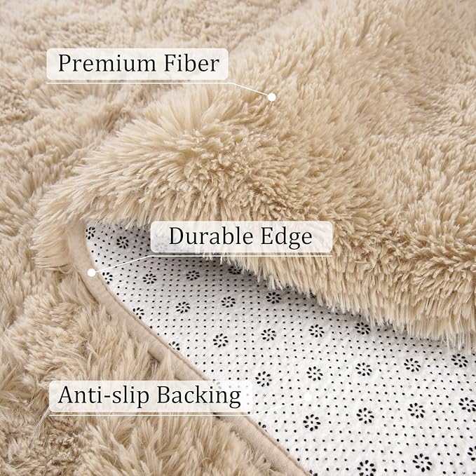 BENRON Fluffy Runner Rugs 2x4, Soft Long Runners for Bedroom Hallyway Entryway Kitchen, Washable Fuzzy Throw Rug for Kids Girls Room Decor Photo Prop, Light Tan