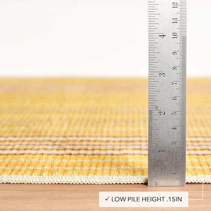 Dash & Albert Sunflower Ticking Machine Washable Rug, 6 X 9 Feet, Yellow Stripe Pattern