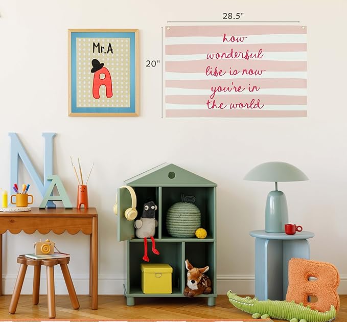 How Wonderful Life is Now-Rectangular Banner Flag Pennant Wall Art Decor Gift for Baby Boy Girl Kid,Nursery Classroom Homeschool Playroom Decor-Baby Present Shower,Birthday Christmas Gift
