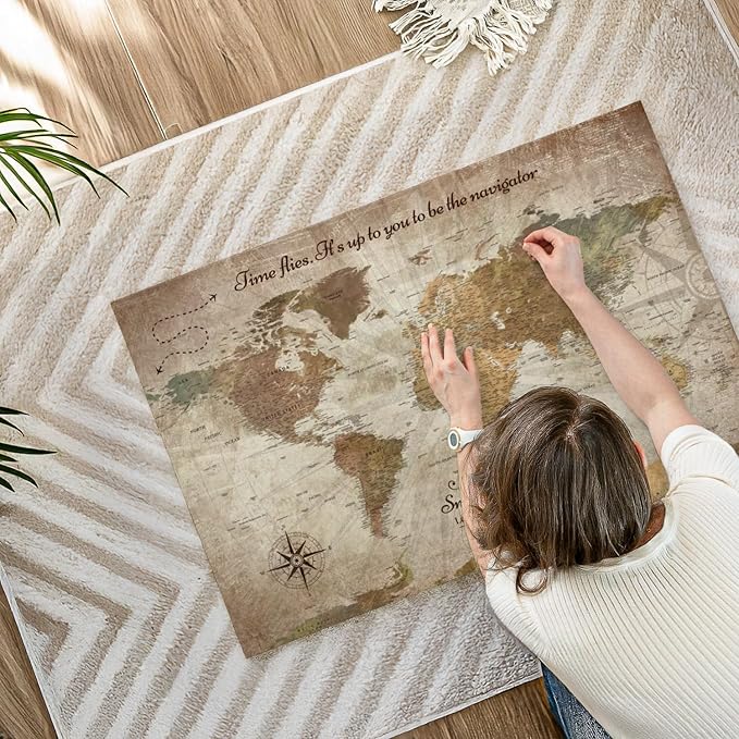 ElephantStock - Personalized Be The Navigator I Push Pin World Map Wall Art - Horizontal Canvas Wall Art - Living Room Wall Decor - Digital Art Map Canvas Art - Brown And Beige Decor - 39" x 26"