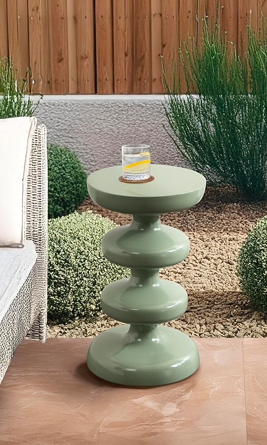 Kate and Laurel Fondi Modern Metal Round Side Table, 12 x 12 x 21, Green, Dorm Living Room Stacked Bubble End Table for Use as Bedroom Nightstand or Outdoor Patio Decor Option