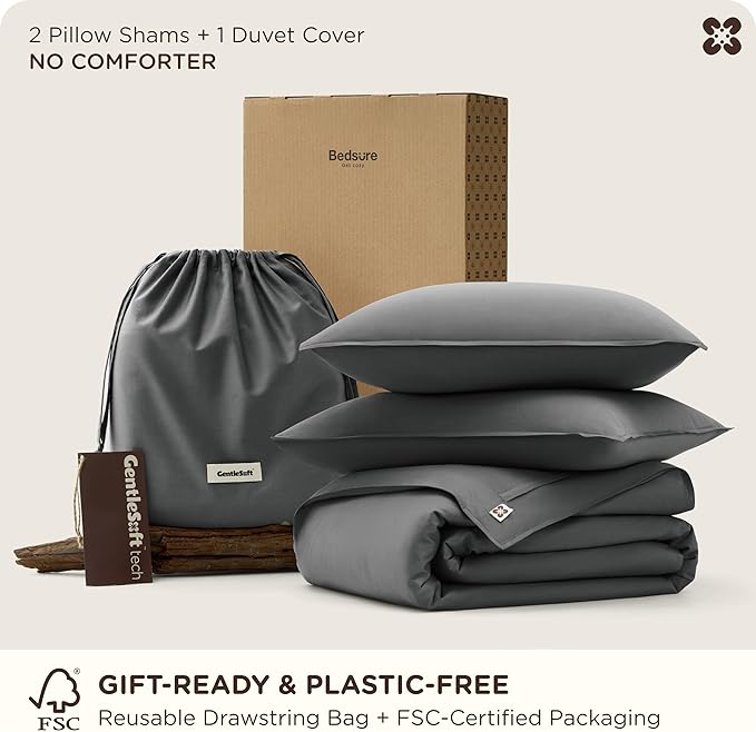 Bedsure Cotton Duvet Cover King Size, Cotton & Rayon Derived from Bamboo Blend Duvet Cover Set for Hot Sleepers, Ultra-Soft, Breathable & Lightweight Home Bedding for All Seasons (Dark Grey,104"x90")