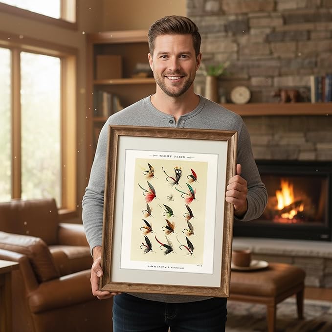 DREAM BIG PRINTABLES Vintage Fly Fishing Art Prints (Set of 4) - Unframed - 8x10 | Great Gift for Fisherman - Reproductions of Vintage Fishing Lure Drawings - Rustic Decor