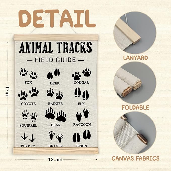 SereneHanctuary Forest Kids Nursery Decor,Forest Animal Kids Room Wall Art,Animal Tracks Playroom Poster Hanger Frame for Bedroom Nursery Toddler Room Decor,12X16Inches