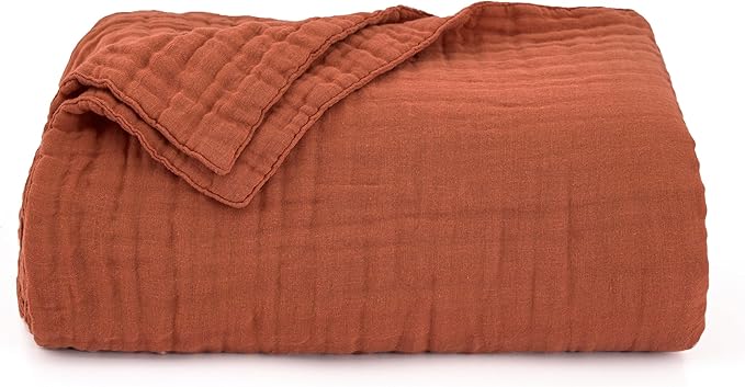 Love's cabin 6 Layer 100% Cotton Muslin Blanket, 108"x90" Muslin King Size Blanket for Bed Couch, Lightweight and Breathable Cotton Gauze for Adult, Orange