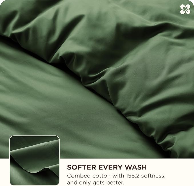 Bedsure Cooling Duvet Cover King Size, Cotton & Rayon Derived from Bamboo Blend Duvet Cover Set for Hot Sleepers,Ultra-Soft, Breathable & Lightweight Home Bedding for All Seasons(Olive Green,104"x90")