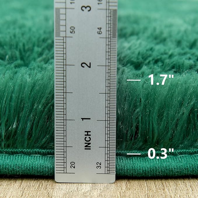 Fluffy Rug Non Slip 6x9 Feet, Black Green Large Rugs for Living Room Floor Moss Emerald Shaggy Carpet for Bedroom