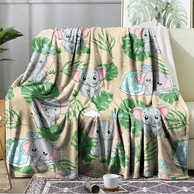 Ultra Soft Fleece Blanket- Lightweight & Warm Throw Blanket for Couch, Cozy Plush Sherpa Blanket for Adults Kids, Durable & Easy Care (Elephant, 50x60 in)