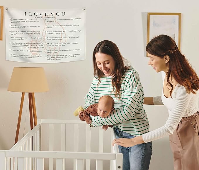 I love You Rectangular Canvas Banner-Boho Flag Wall Decor for Boy Girl Kids Friends,Nursery Baby Room Above Crib Bedroom Living Room Office-Kids Growth Stuff-Baby Shower Birthday Christmas Gift