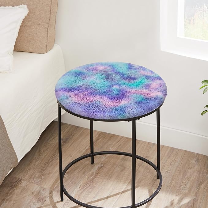 2x2 ft Small Fluffy Round Rug for Girls Bedroom,Soft Shaggy Kids Purple Rainbow Rugs Kawaii Colorful Carpet Fuzzy for Room Kids Bedroom Girls Dresser Playroom Nursery Storage Cabinet Decor