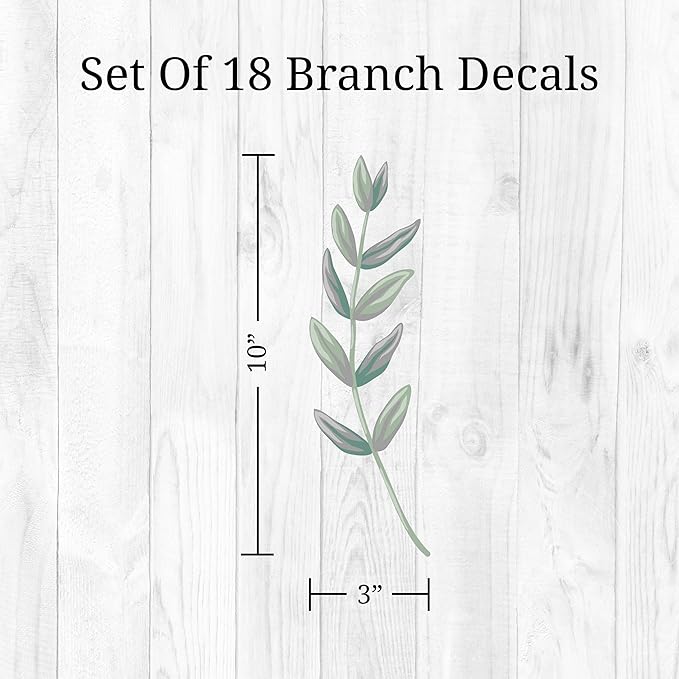 Decalcomania Greenery Leaves Wall Decals - Set of 18 Large Green Leaf Wall Stickers for Kitchen Bedroom Living Room Laundry Bathroom Decor Removable Peel and Stick Indoor Wall Decor