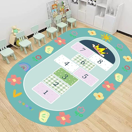 Kids Area Rug 5x7ft - Educational Numbers & Animals Carpet ，Non-Slip Washable for Playroom, Nursery, Baby & Toddler Bedroom