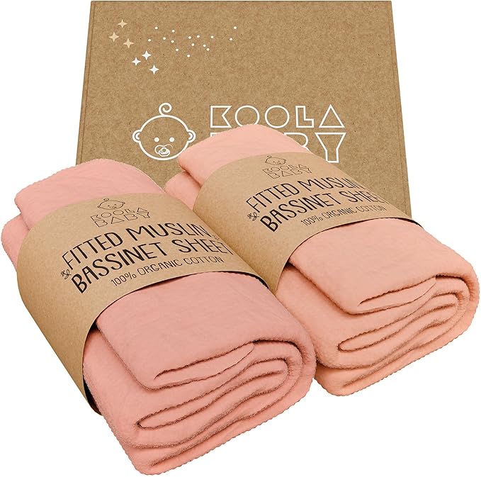 Bassinet Sheet for Bassinet Mattress - 100% Organic Muslin Cotton - Snuggly Soft & Cozy Sheets Fitted for Ronbei, Amke, Baby Delight & Fodoss Bedside Sleeper 2 Pack
