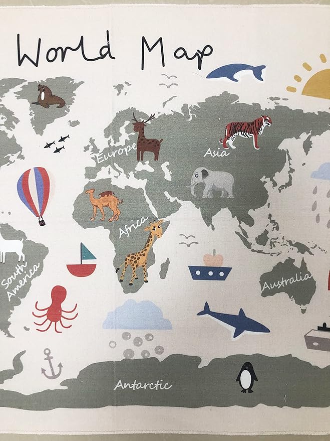 Charlbytion World Maps for Wall, Adorable Alphabet Canvas Art Poster Wall Hanging,Kids Room School Bedroom Photography Background Props Decor (31.5"x23.5", Khaki)